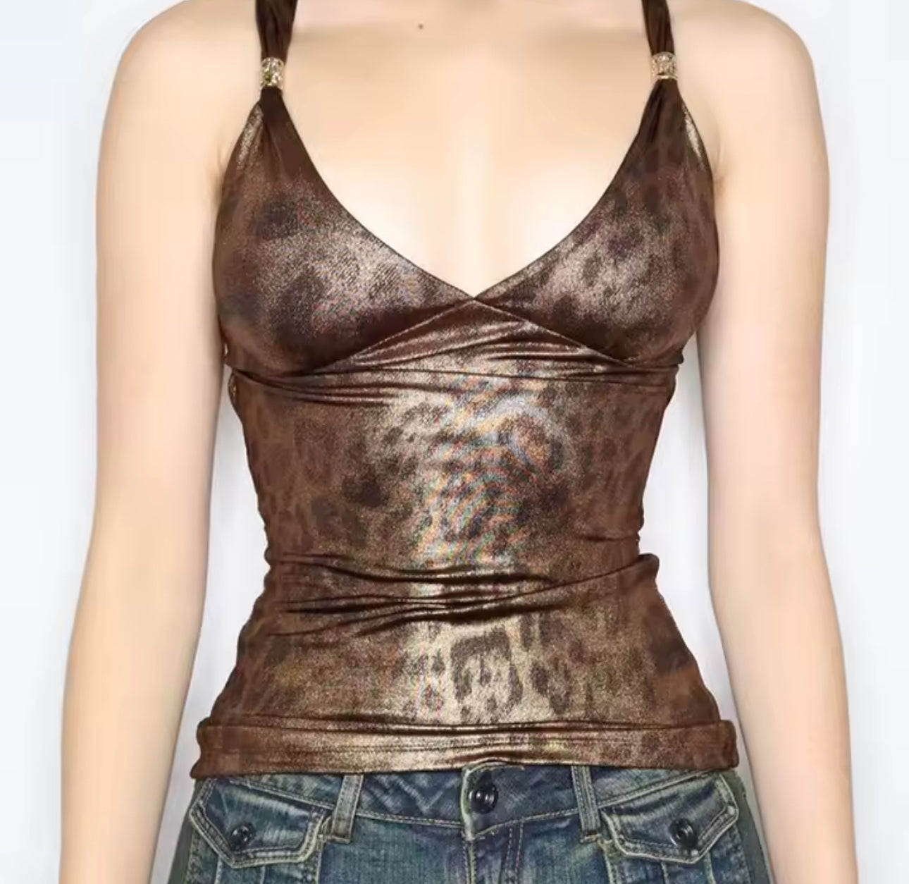 WET LOOK ANIMAL PRINT TOP