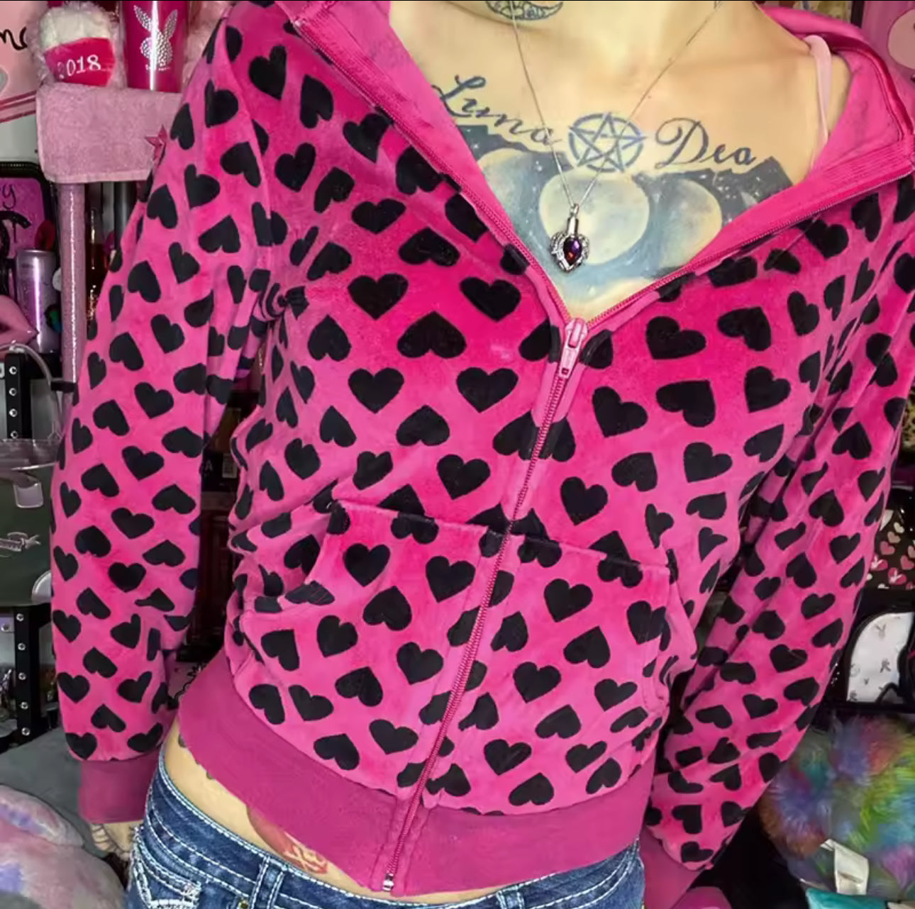 VELOUR PINK HEART JACKET