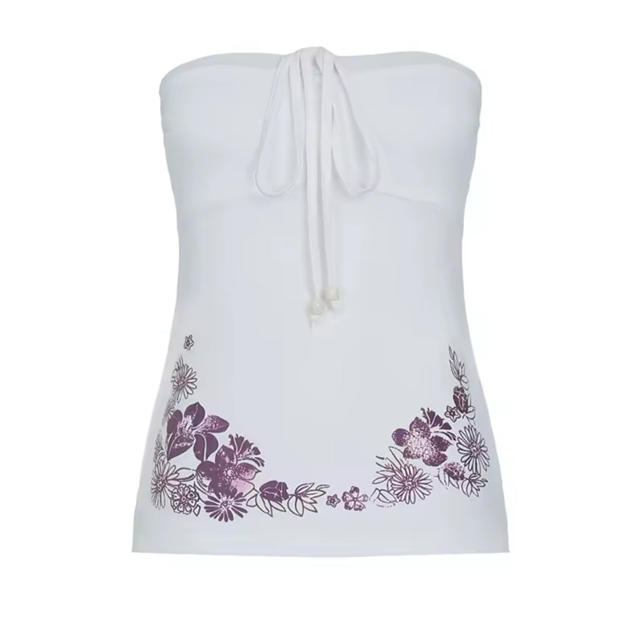 WHITE FLORAL HALTER TOP