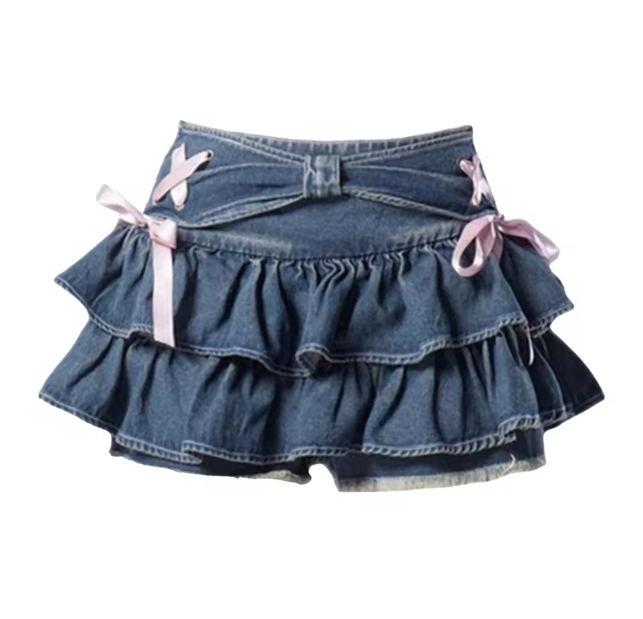DENIM PINK BOW SKIRT