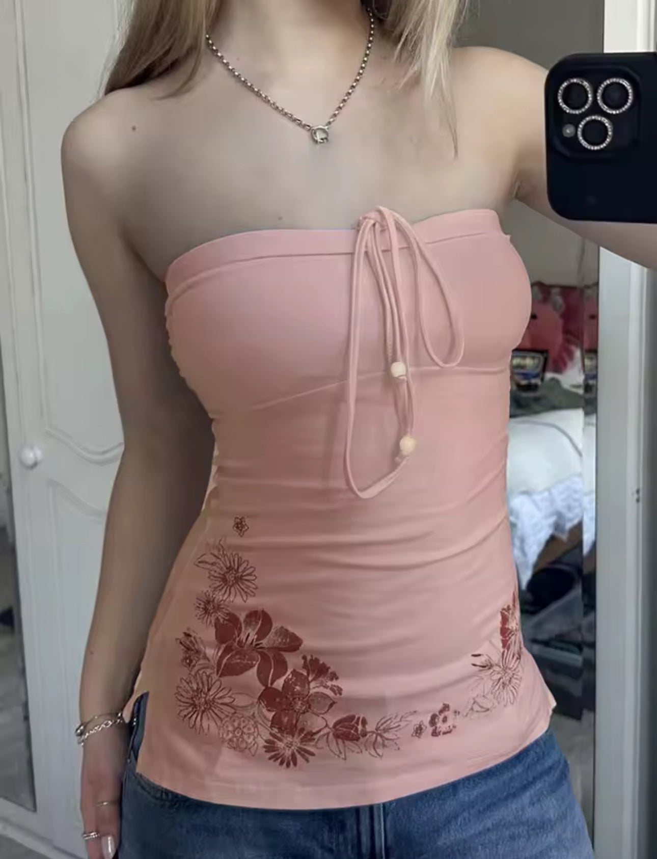 PINK FLORAL HALTER TOP