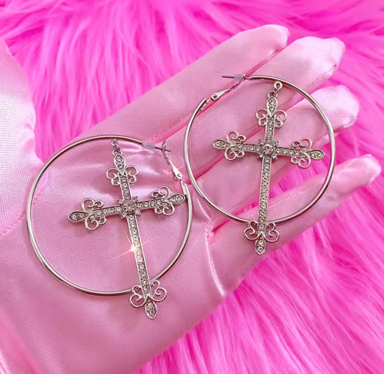 CROSS HOOP EARRINGS