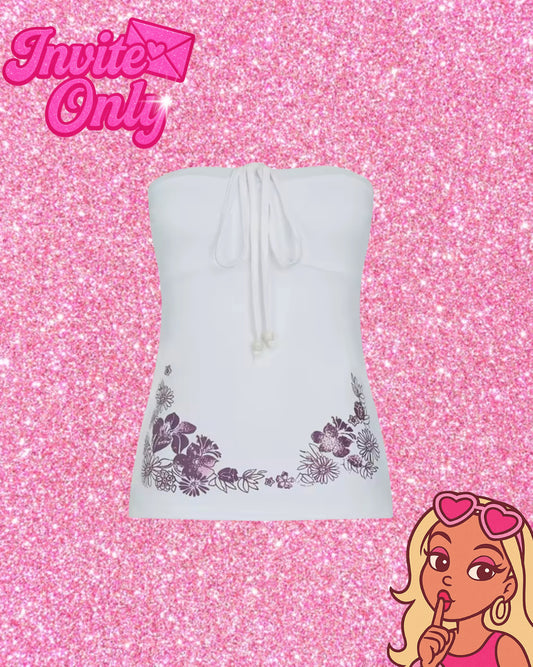WHITE FLORAL HALTER TOP