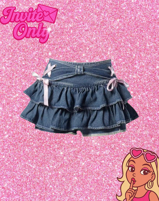 DENIM PINK BOW SKIRT