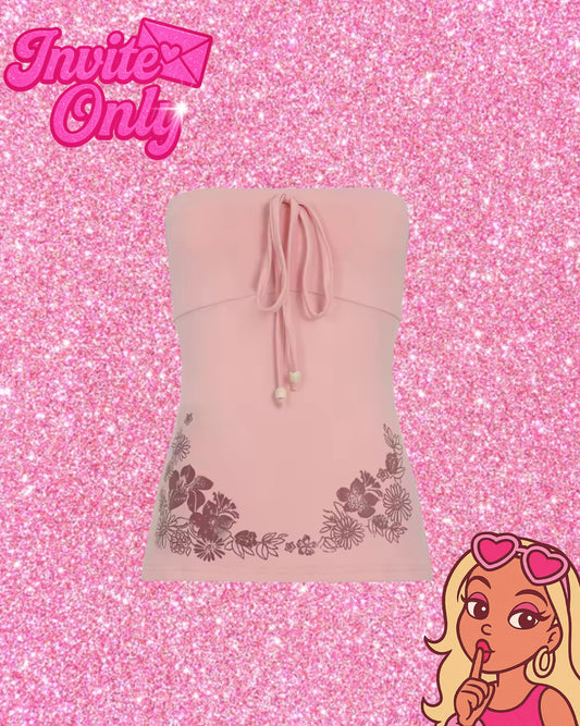 PINK FLORAL HALTER TOP