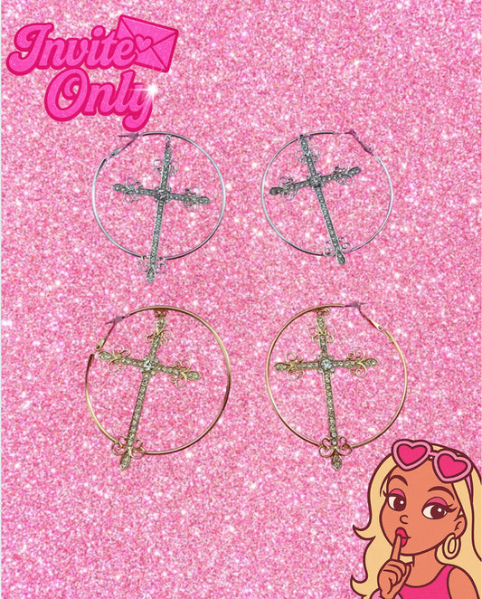 CROSS HOOP EARRINGS