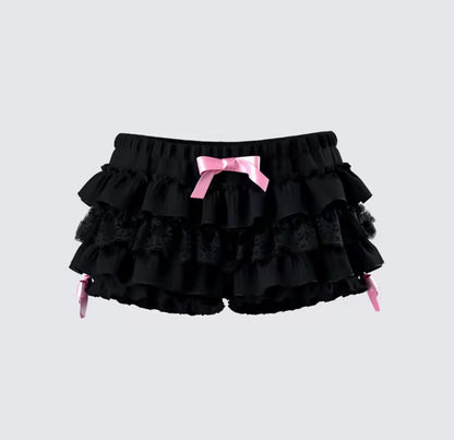 RUFFLE PINK BOW SHORTS