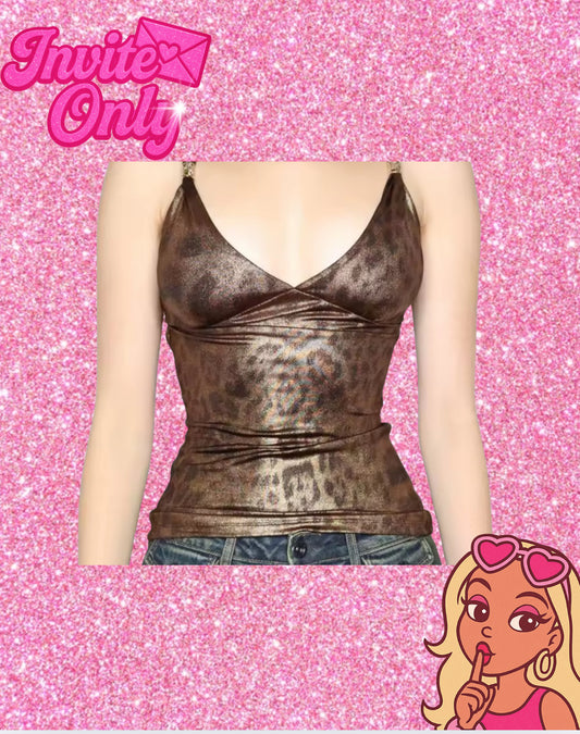 WET LOOK ANIMAL PRINT TOP