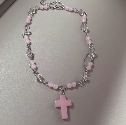 PINK CROSS NECKLACE