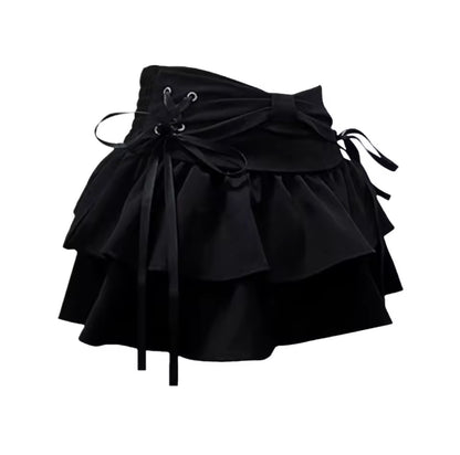 BLACK LACE UP SKIRT