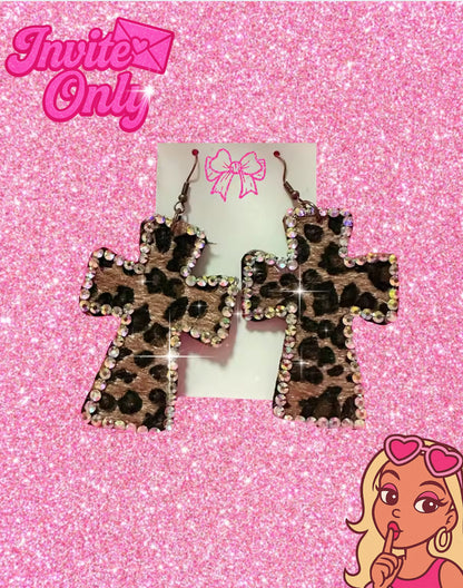 LEOPARD CROSS EARRINGS