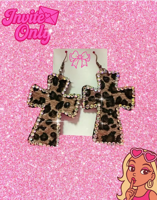 LEOPARD CROSS EARRINGS