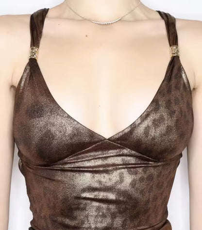 WET LOOK ANIMAL PRINT TOP