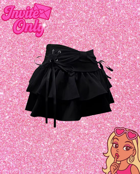 BLACK LACE UP SKIRT