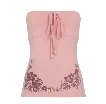 PINK FLORAL HALTER TOP
