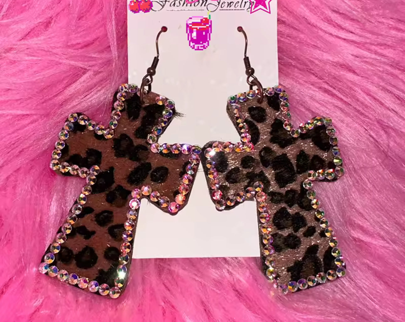 LEOPARD CROSS EARRINGS