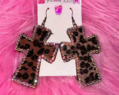 LEOPARD CROSS EARRINGS