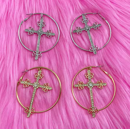 CROSS HOOP EARRINGS