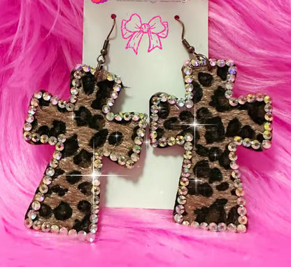 LEOPARD CROSS EARRINGS