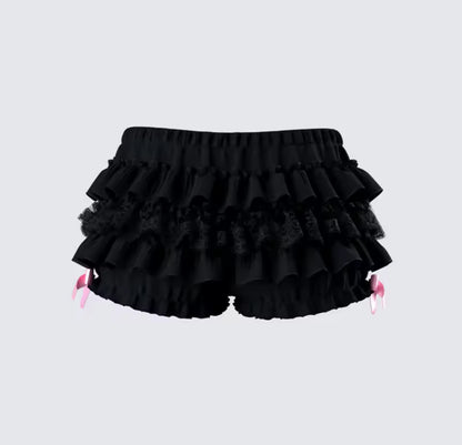 RUFFLE PINK BOW SHORTS